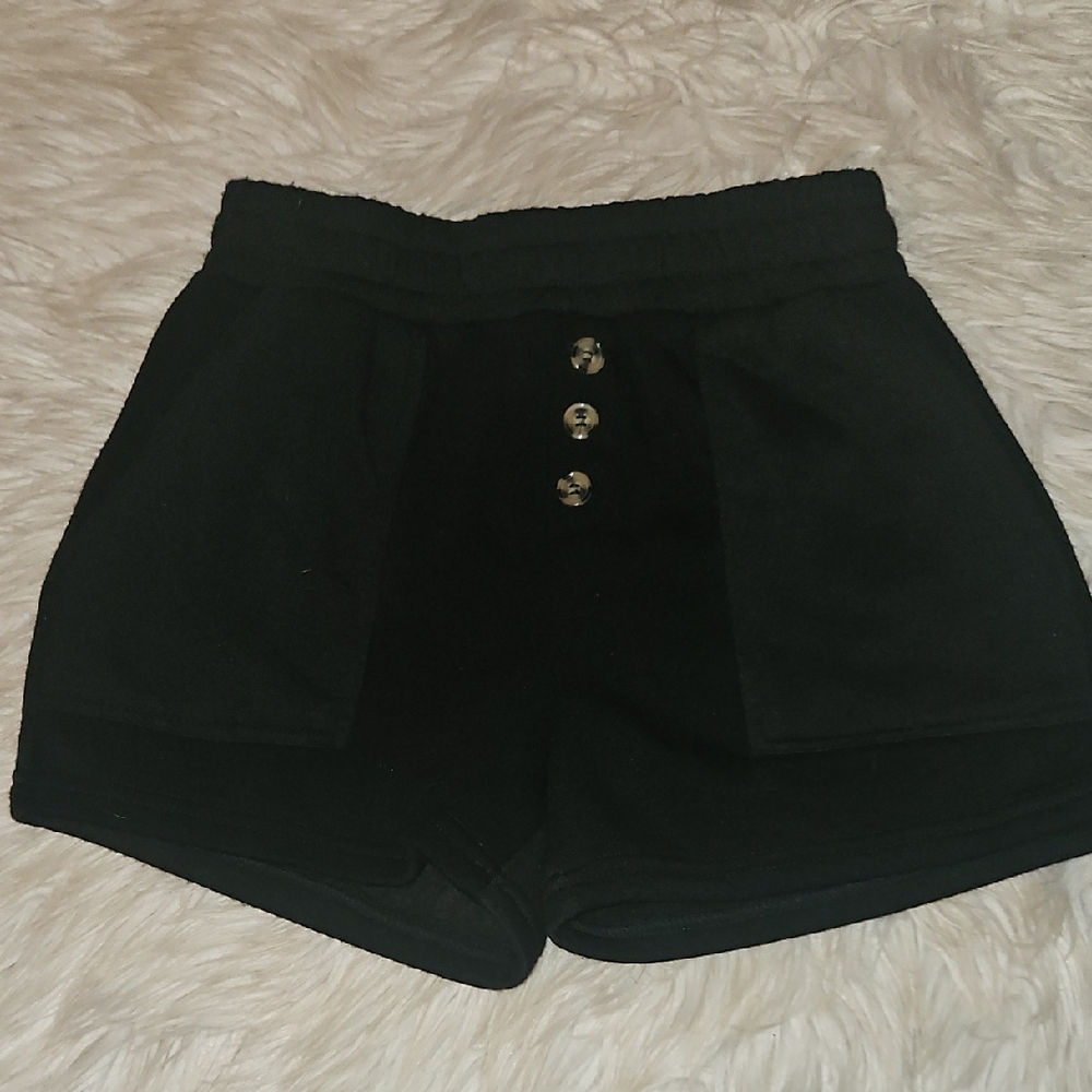 Moral Society Black Sweat Shorts – Faux Button Detail, Juniors M